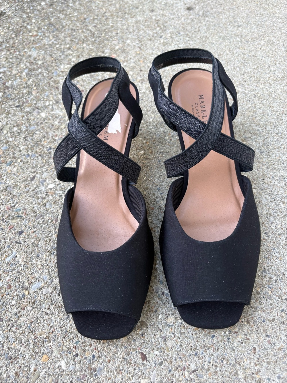 Mark Lemp Classic Walking Cradles Boa Black Micro Peep Toe Strappy Kitten heels